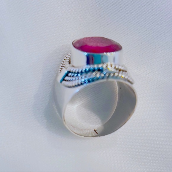 Custom Made Indian Ruby Pure Solid Sterling Silver Ring - Picture 6 of 8